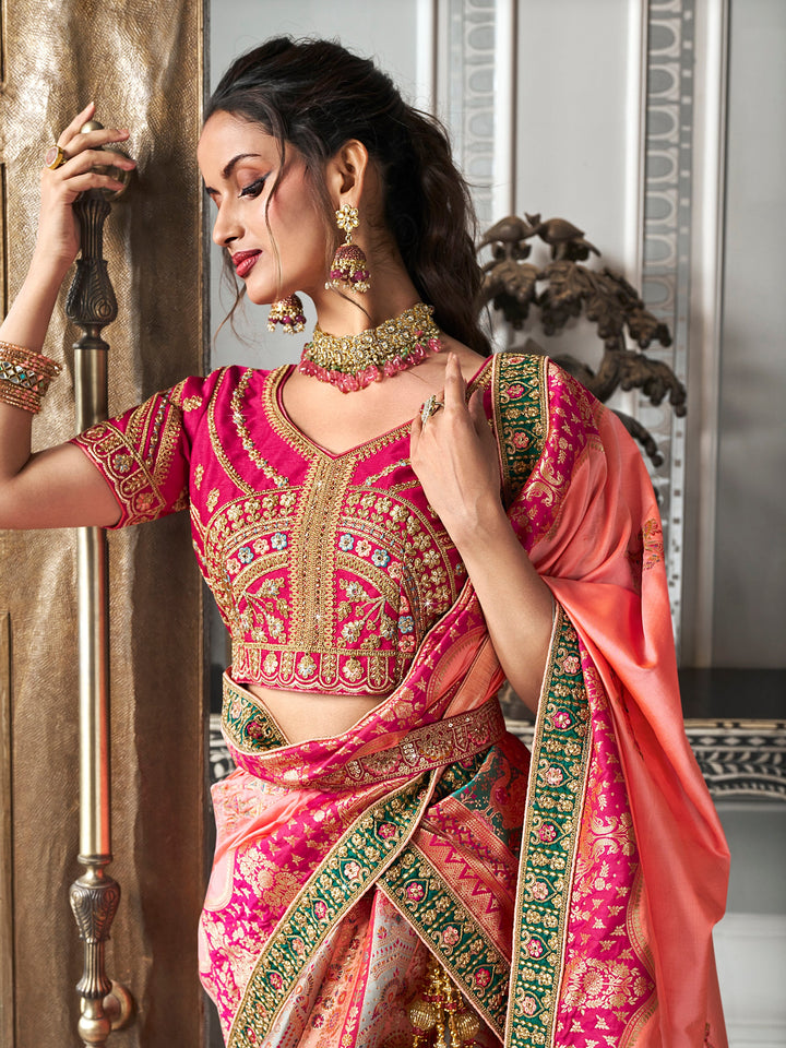 Pink Zari Weaving Banarasi Silk Bridesmaid Lehenga Choli