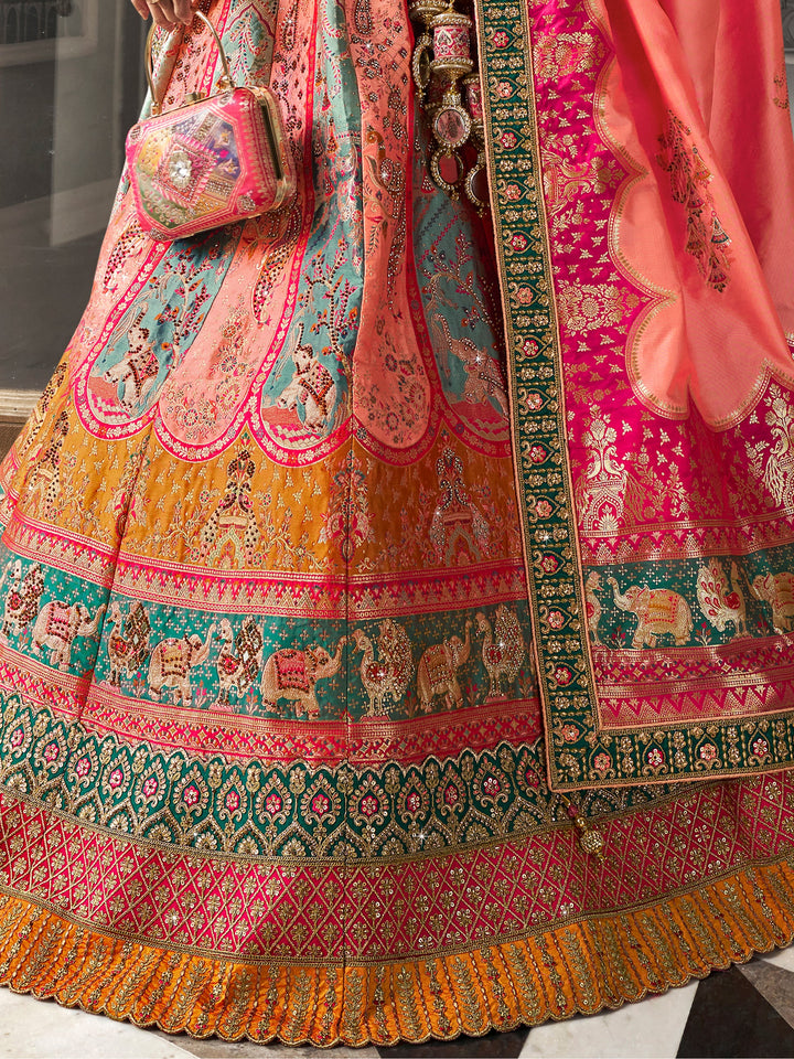 Pink Zari Weaving Banarasi Silk Bridesmaid Lehenga Choli