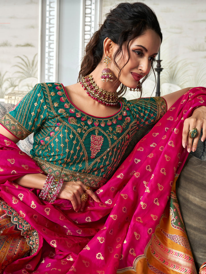 Multi-Color Zari Weaving Banarasi Silk Lehenga Choli