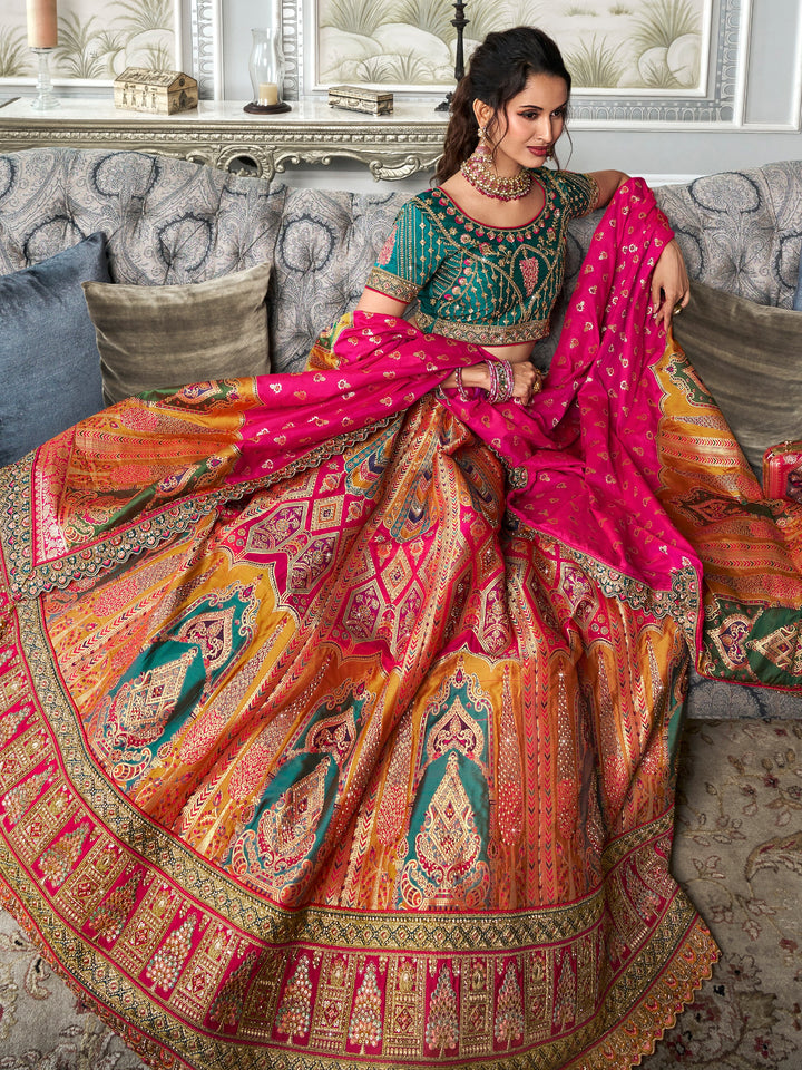Multi-Color Zari Weaving Banarasi Silk Lehenga Choli