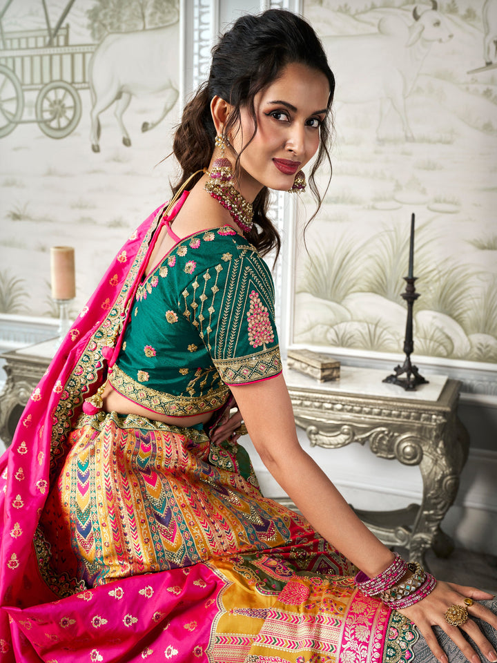Multi-Color Zari Weaving Banarasi Silk Lehenga Choli