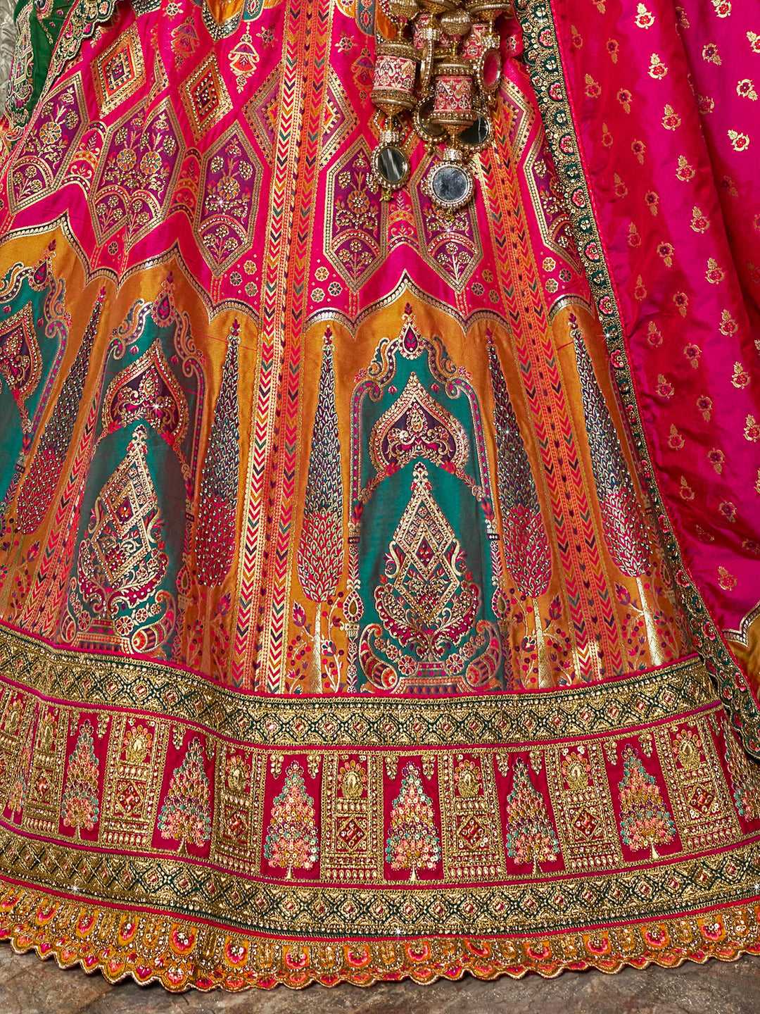 Multi-Color Zari Weaving Banarasi Silk Lehenga Choli