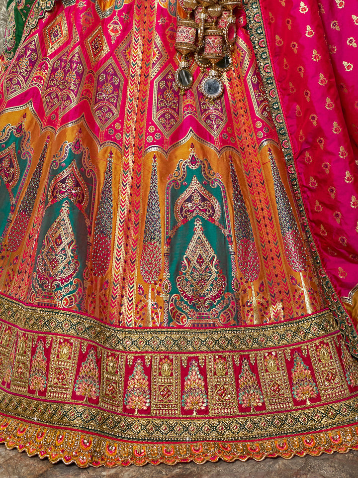 Multi-Color Zari Weaving Banarasi Silk Lehenga Choli