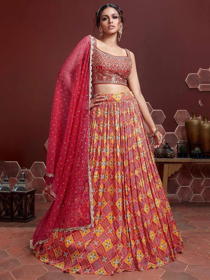 Astonishing Red Sequins Embroidery Chinon Silk Lehenga Choli