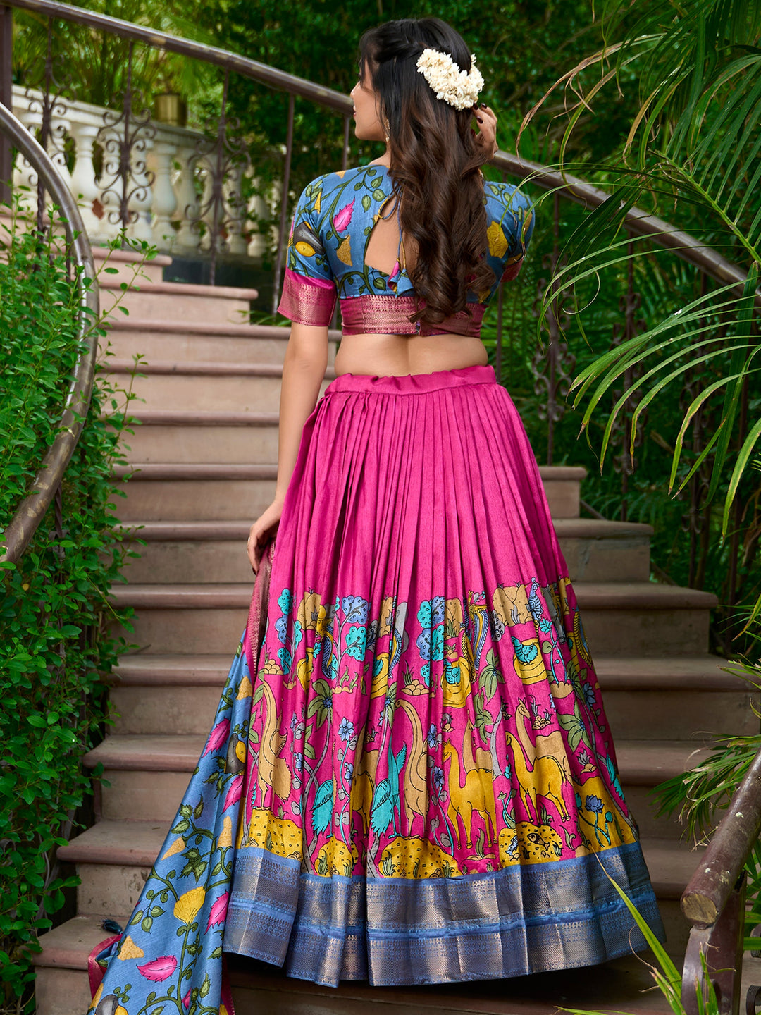 Rani Pink Kalamkari Print Dola Silk Festival Wear Lehenga Choli