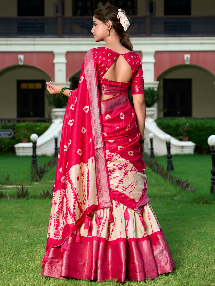 Cream Shibori Printed Silk Festival Wear Lehenga Choli