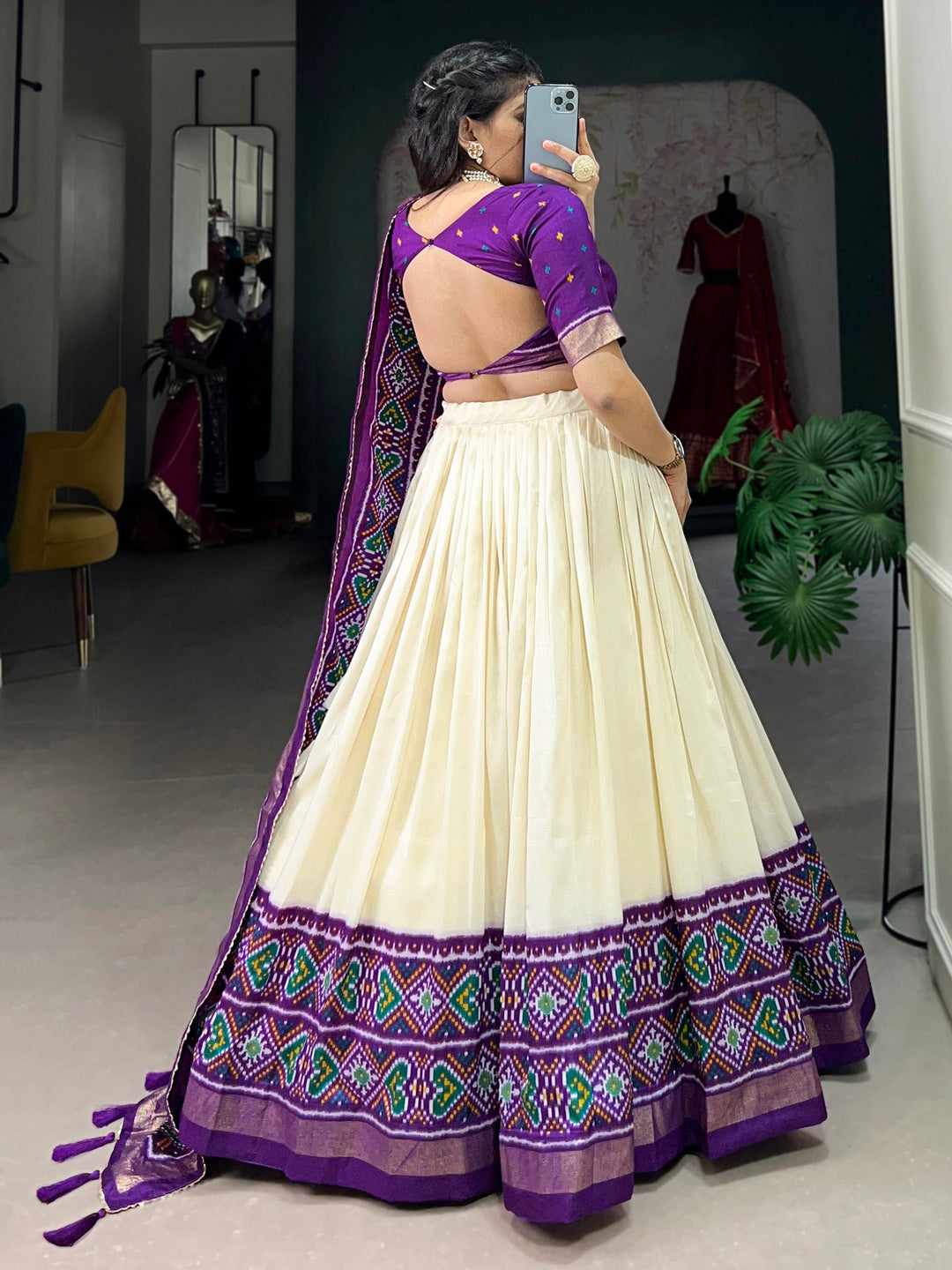 Purple Patola Printed Tussar Silk Traditional Lehenga Choli