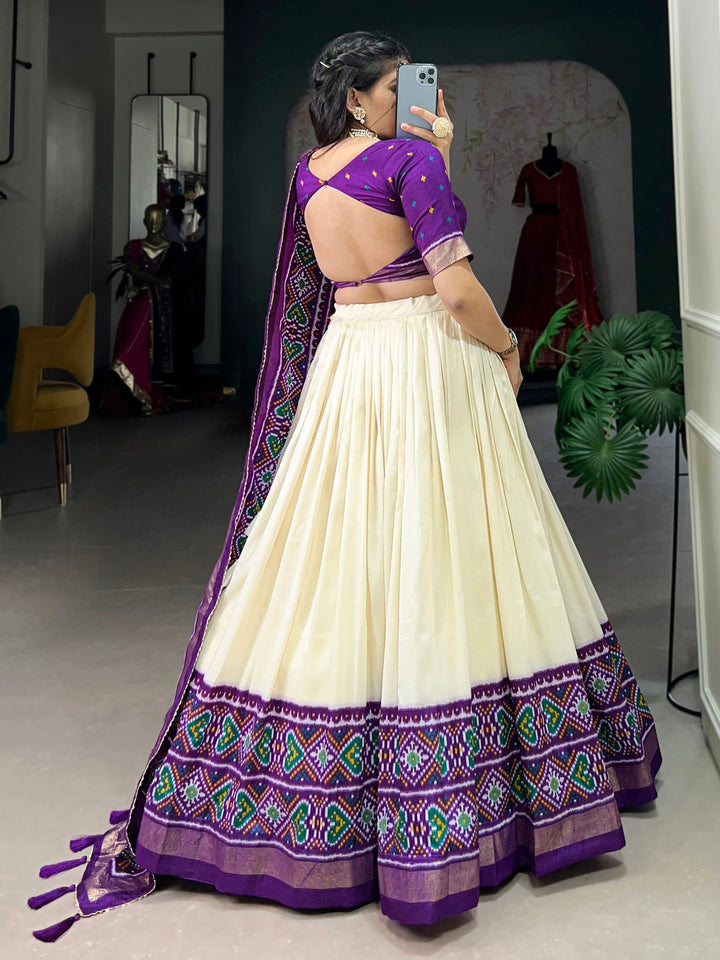 Purple Patola Printed Tussar Silk Traditional Lehenga Choli