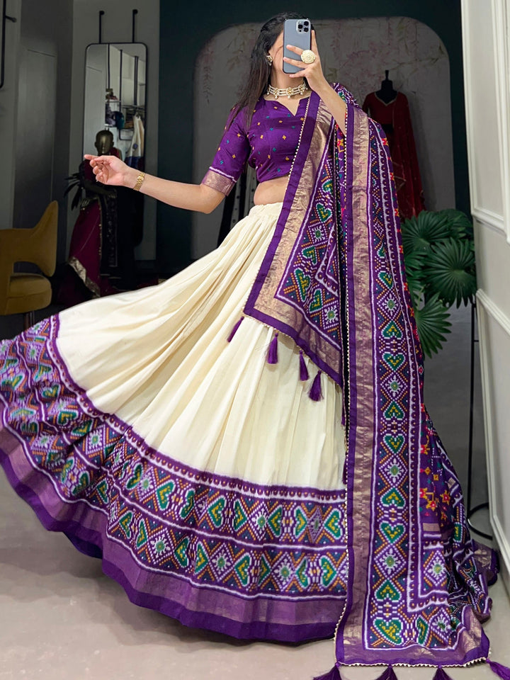 Purple Patola Printed Tussar Silk Traditional Lehenga Choli