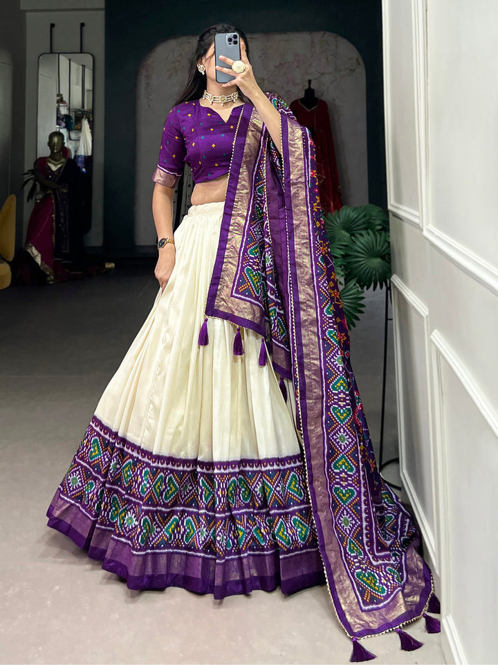Purple Patola Printed Tussar Silk Traditional Lehenga Choli