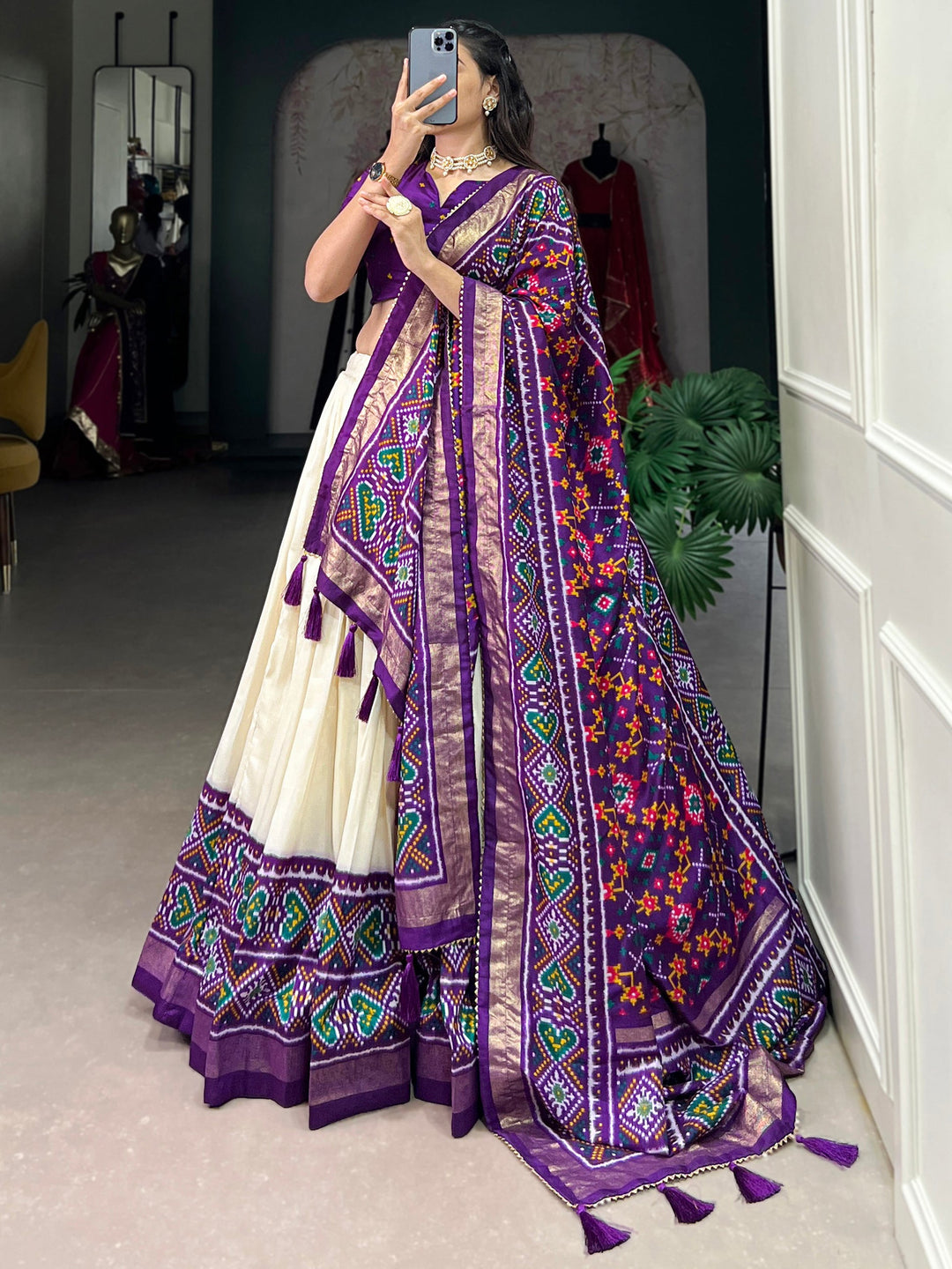 Purple Patola Printed Tussar Silk Traditional Lehenga Choli