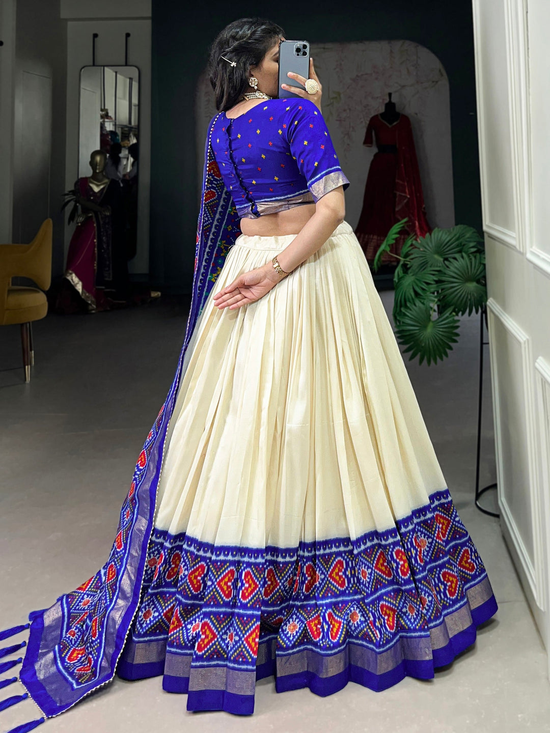 Blue Patola Printed Tussar Silk Lehenga Choli With Dupatta