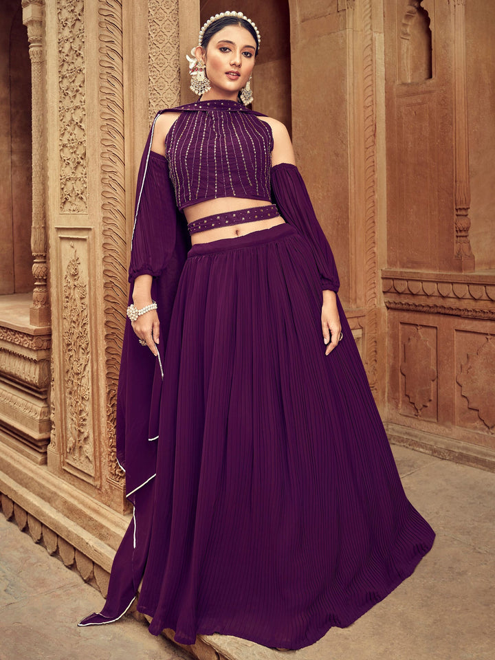 Purple Embroidered Georgette Designer Lehenga Choli