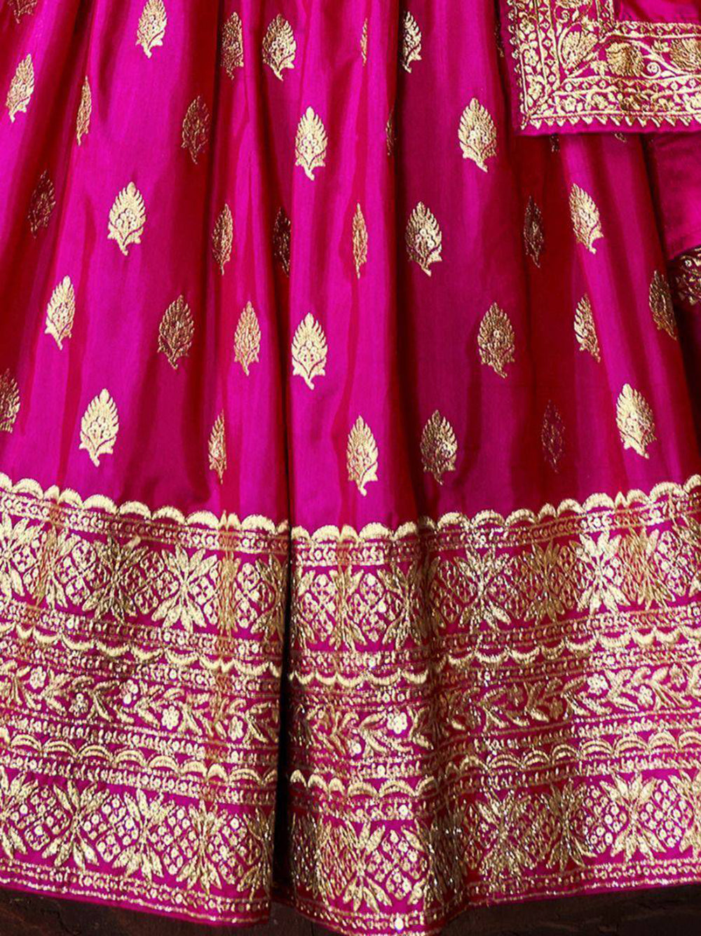 Hot Pink Sequins Silk Wedding Lehenga Choli With Dupatta