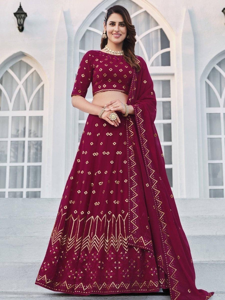 Deep Pink Sequins Georgette Wedding Wear Lehenga Choli