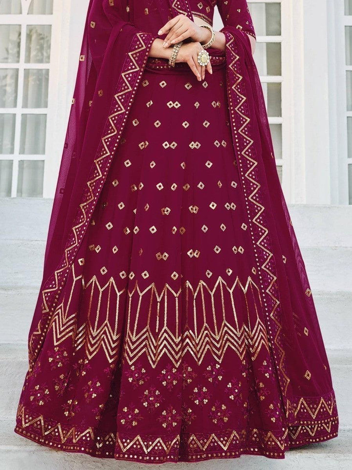 Deep Pink Sequins Georgette Wedding Wear Lehenga Choli