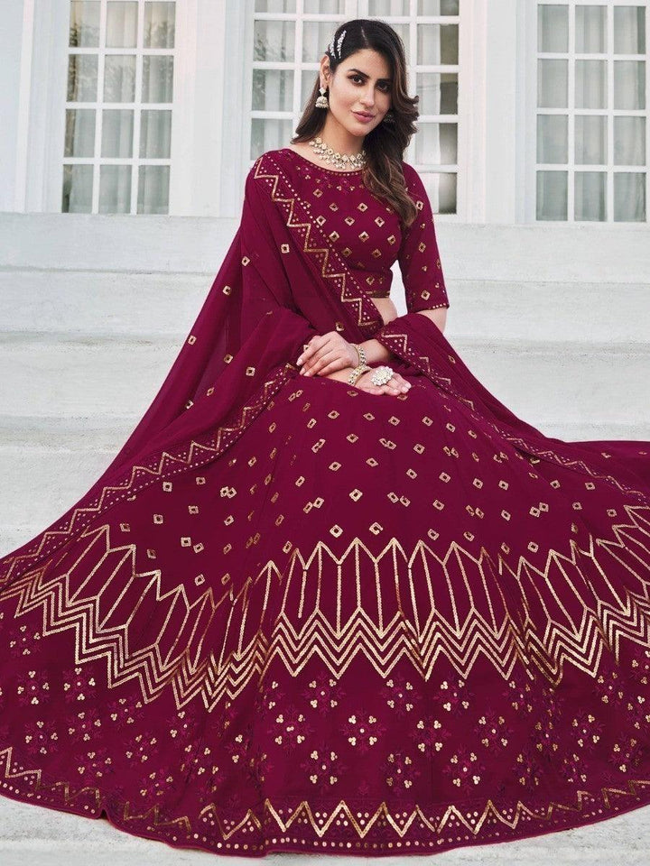 Pink Sequins Georgette Wedding Wear Lehenga Choli