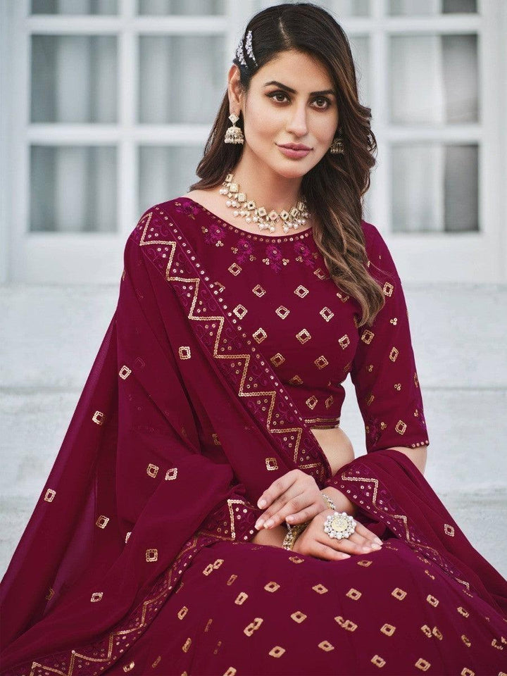 Deep Pink Sequins Georgette Wedding Wear Lehenga Choli