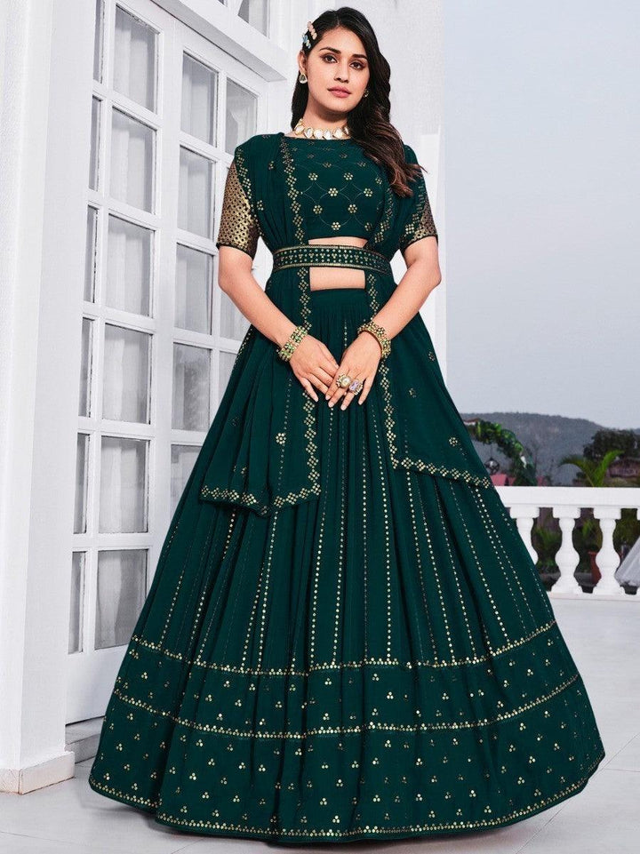 Green Sequins Georgette Wedding Wear Lehenga Choli