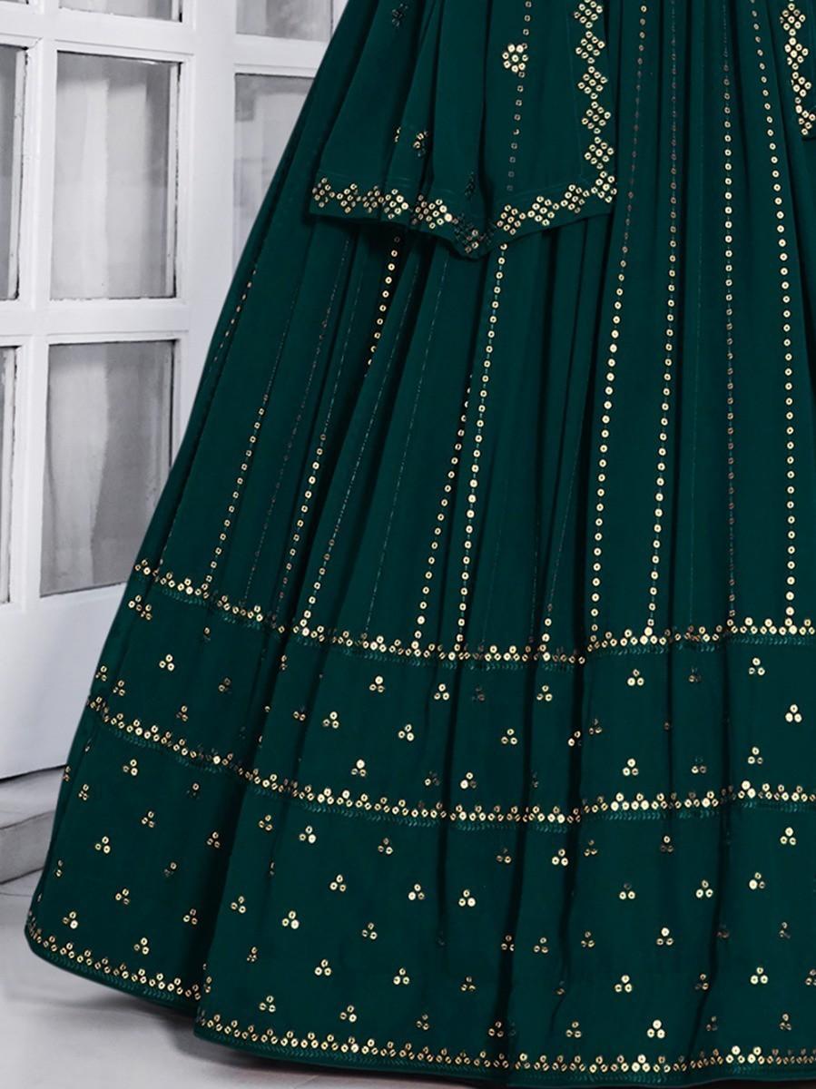 Green Sequins Georgette Wedding Wear Lehenga Choli