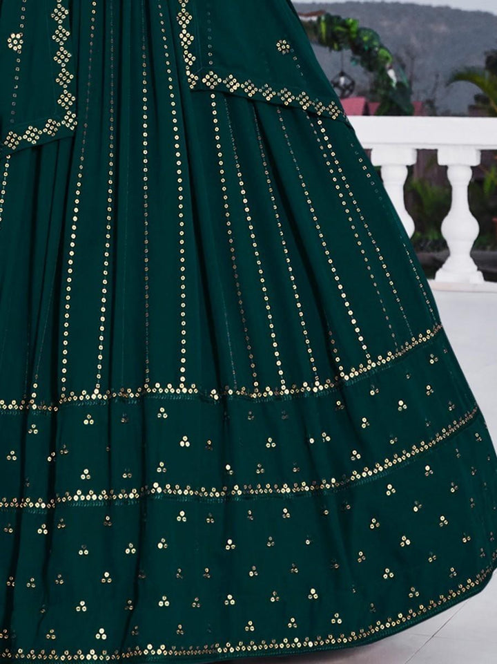 Teal Green Sequins Georgette Wedding Wear Lehenga Choli