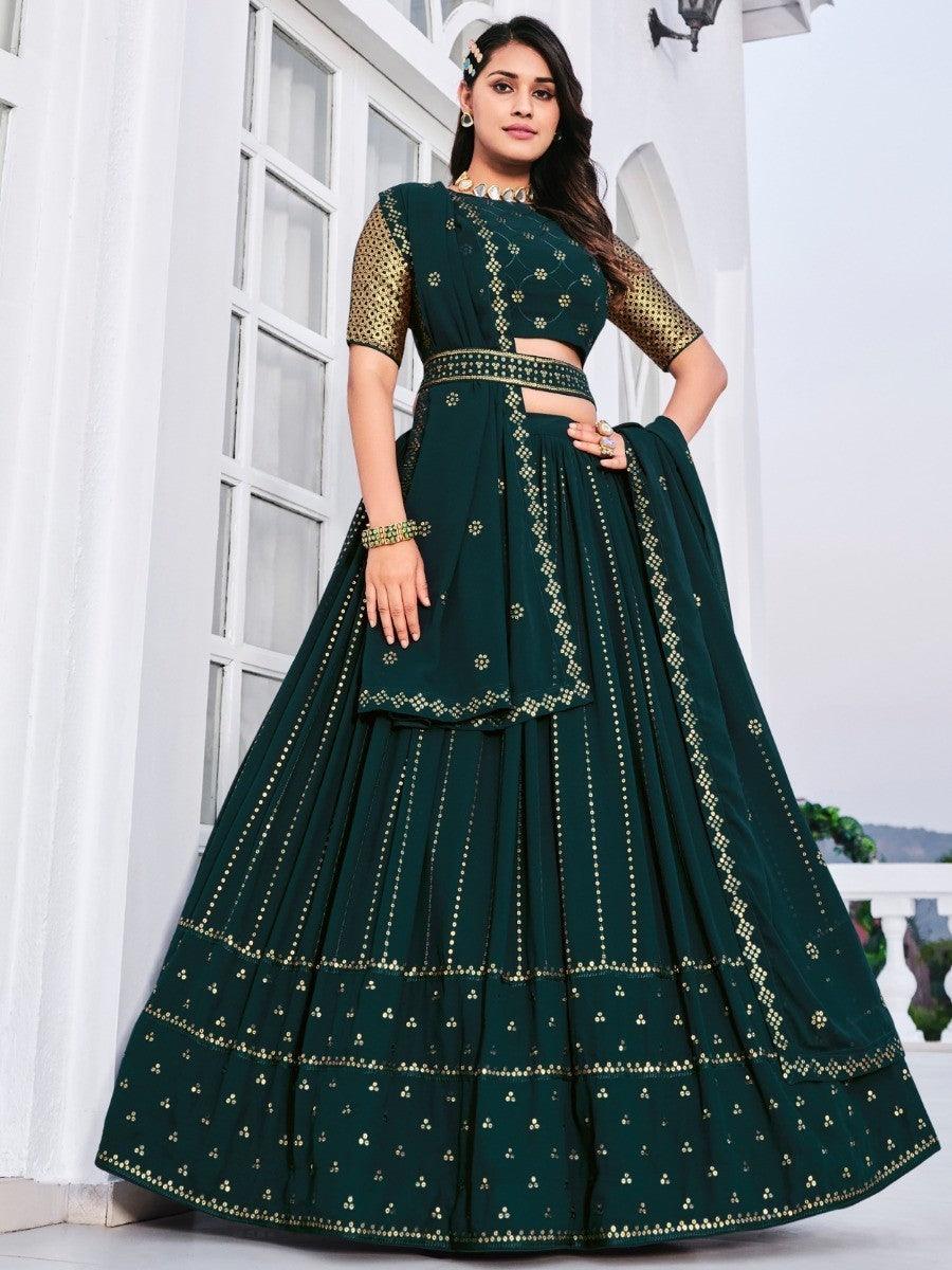 Green Sequins Georgette Wedding Wear Lehenga Choli