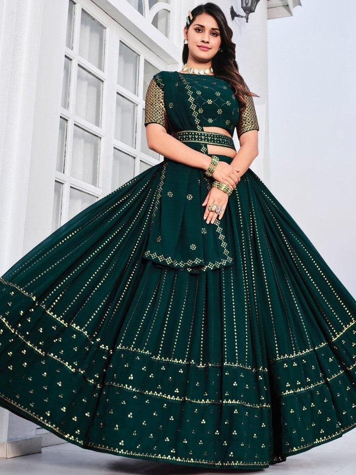 Green Sequins Georgette Wedding Wear Lehenga Choli