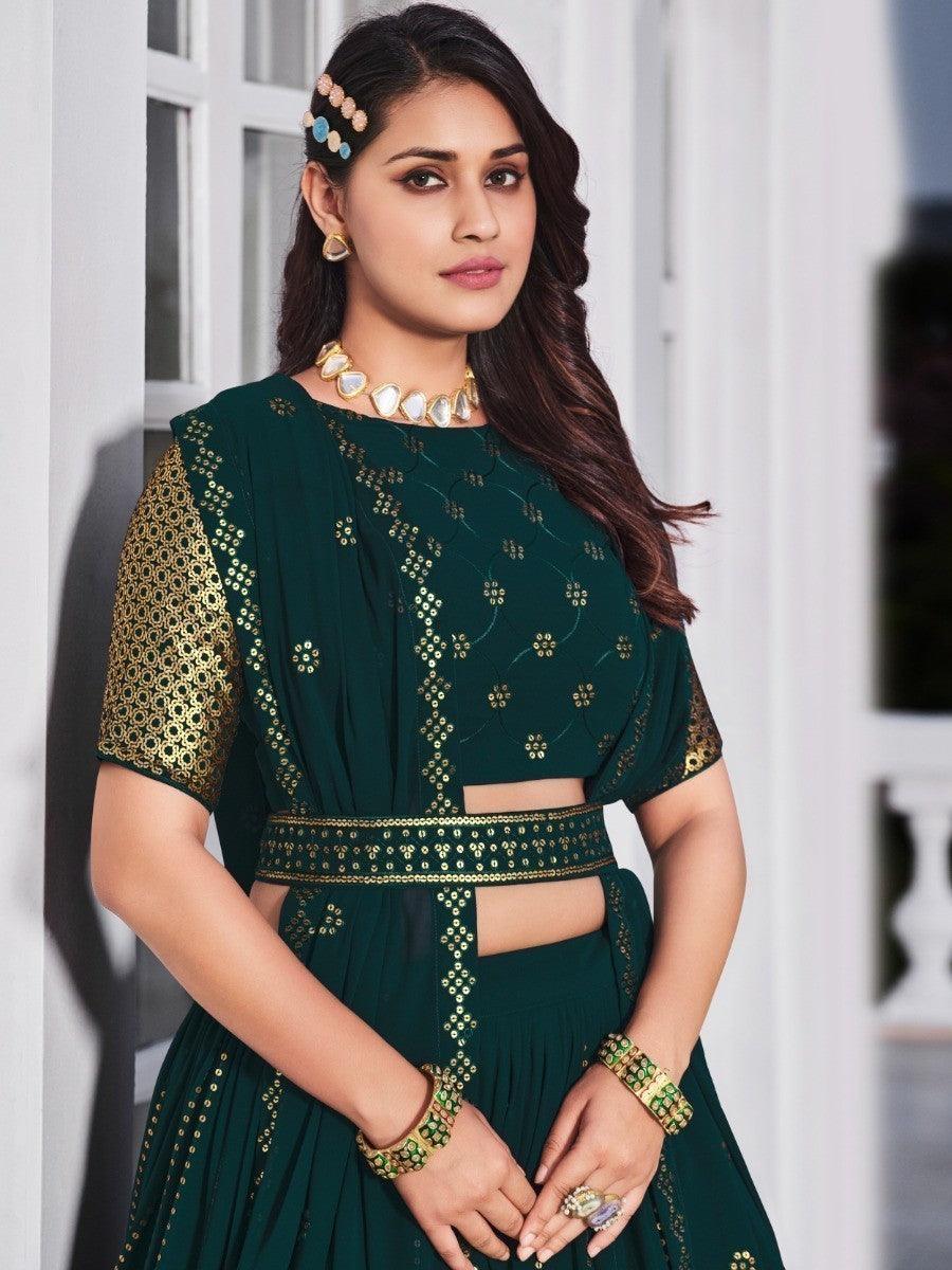 Green Sequins Georgette Wedding Wear Lehenga Choli