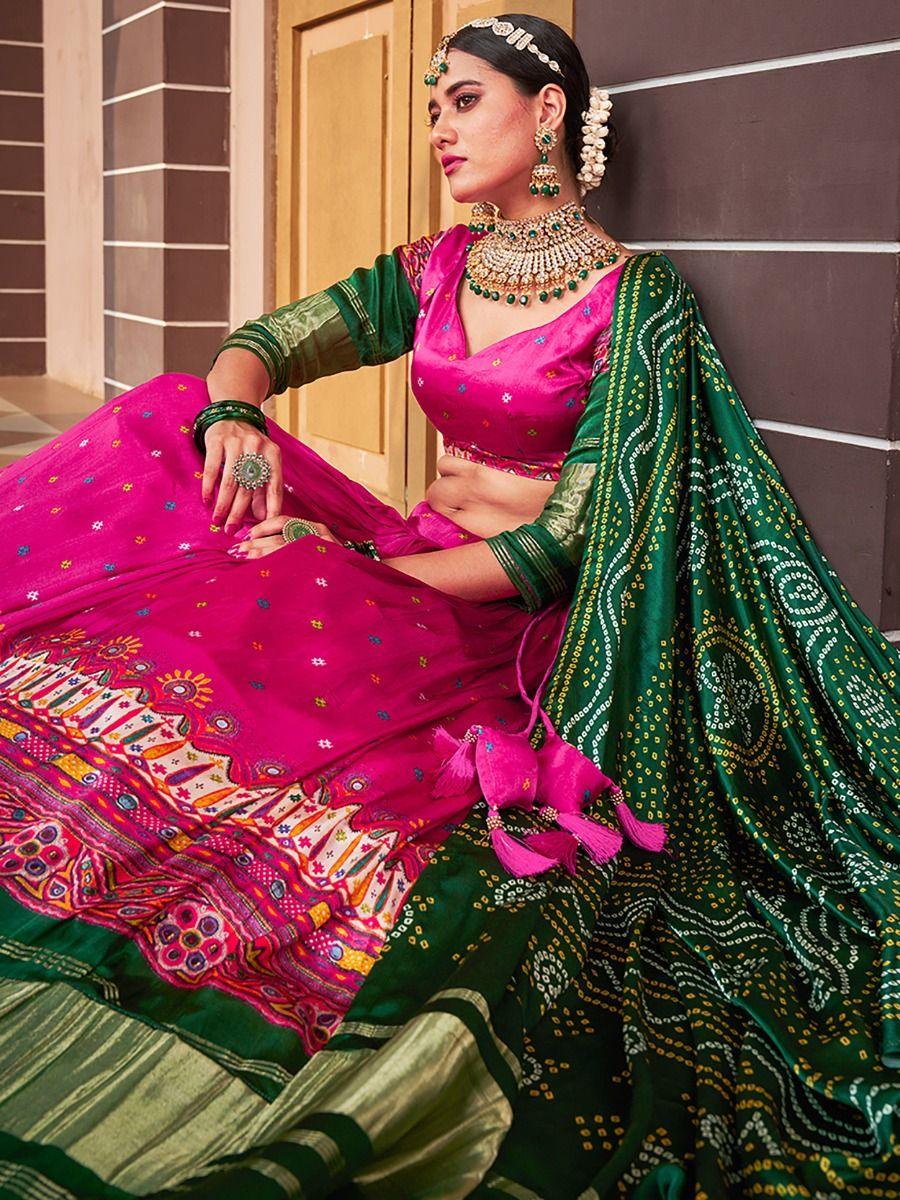 Hot Pink Digital Printed Gaji Silk Lehenga Choli