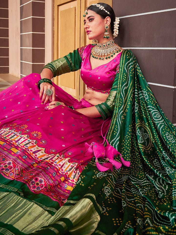 Hot Pink Digital Printed Gaji Silk Lehenga Choli