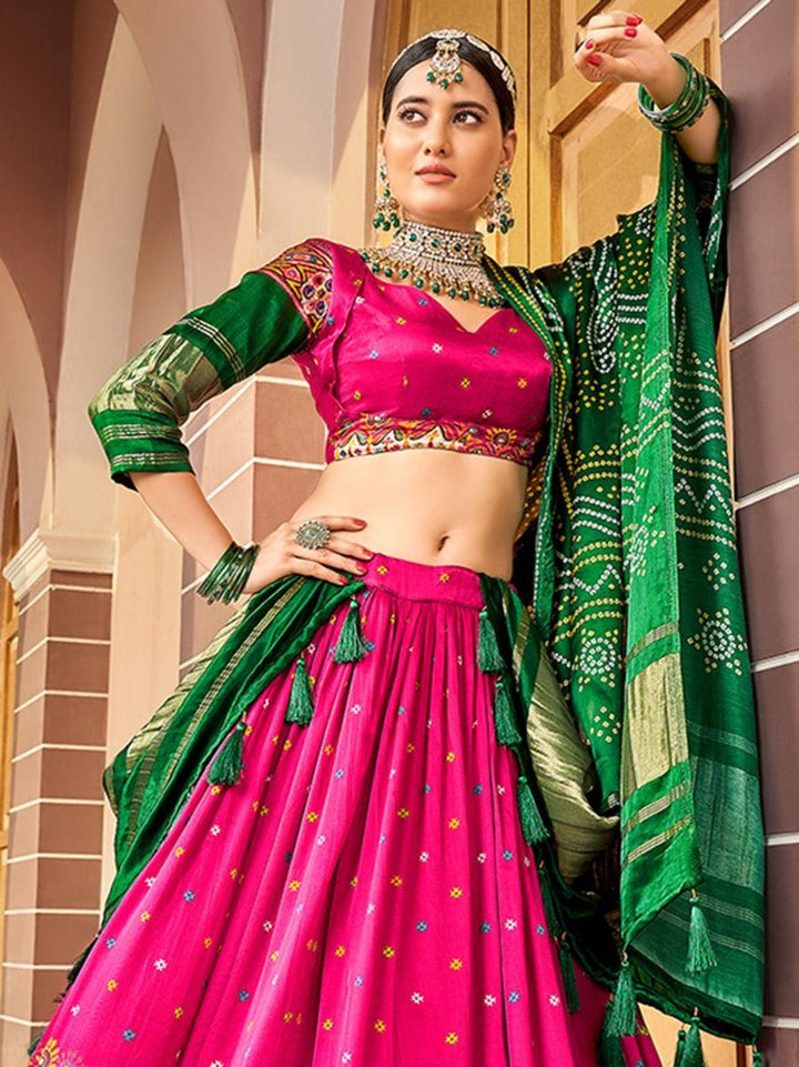 Hot Pink Digital Printed Gaji Silk Lehenga Choli