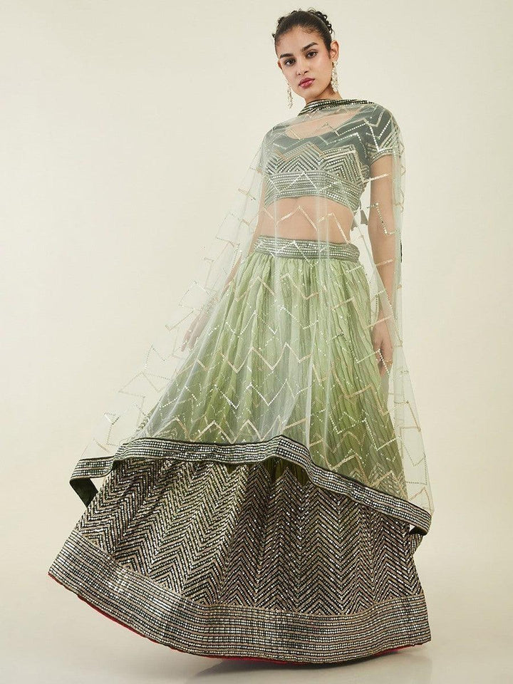 Green Sequins Art Silk Wedding Wear Lehenga Choli