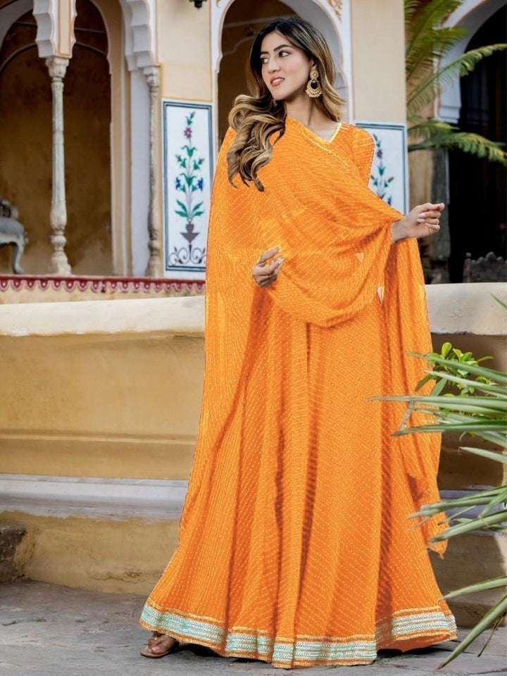 Orange Laheriya Print Georgette Designer Lehenga Choli