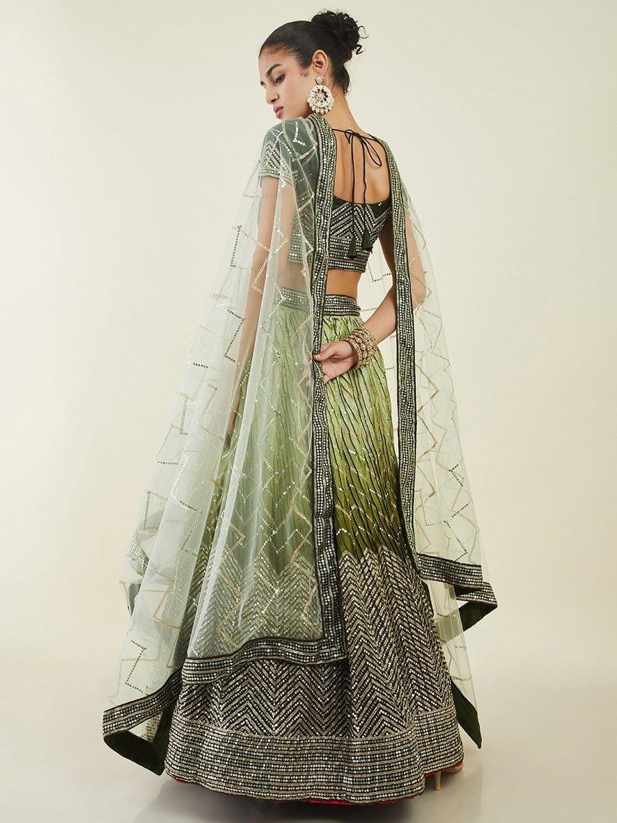 Green Sequins Art Silk Wedding Wear Lehenga Choli