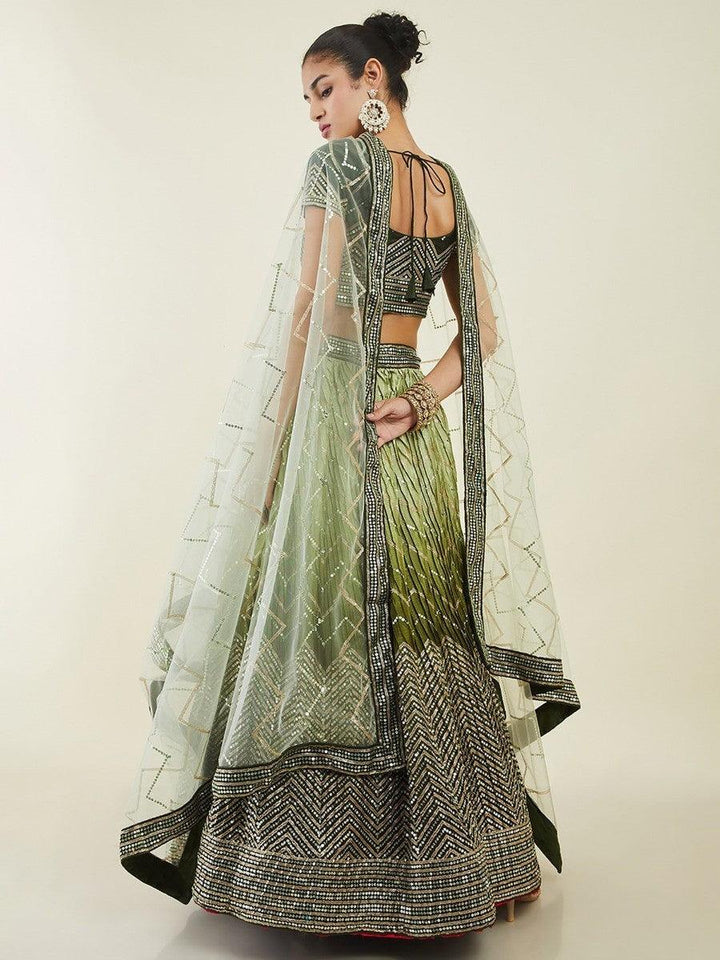 Green Sequins Art Silk Wedding Wear Lehenga Choli
