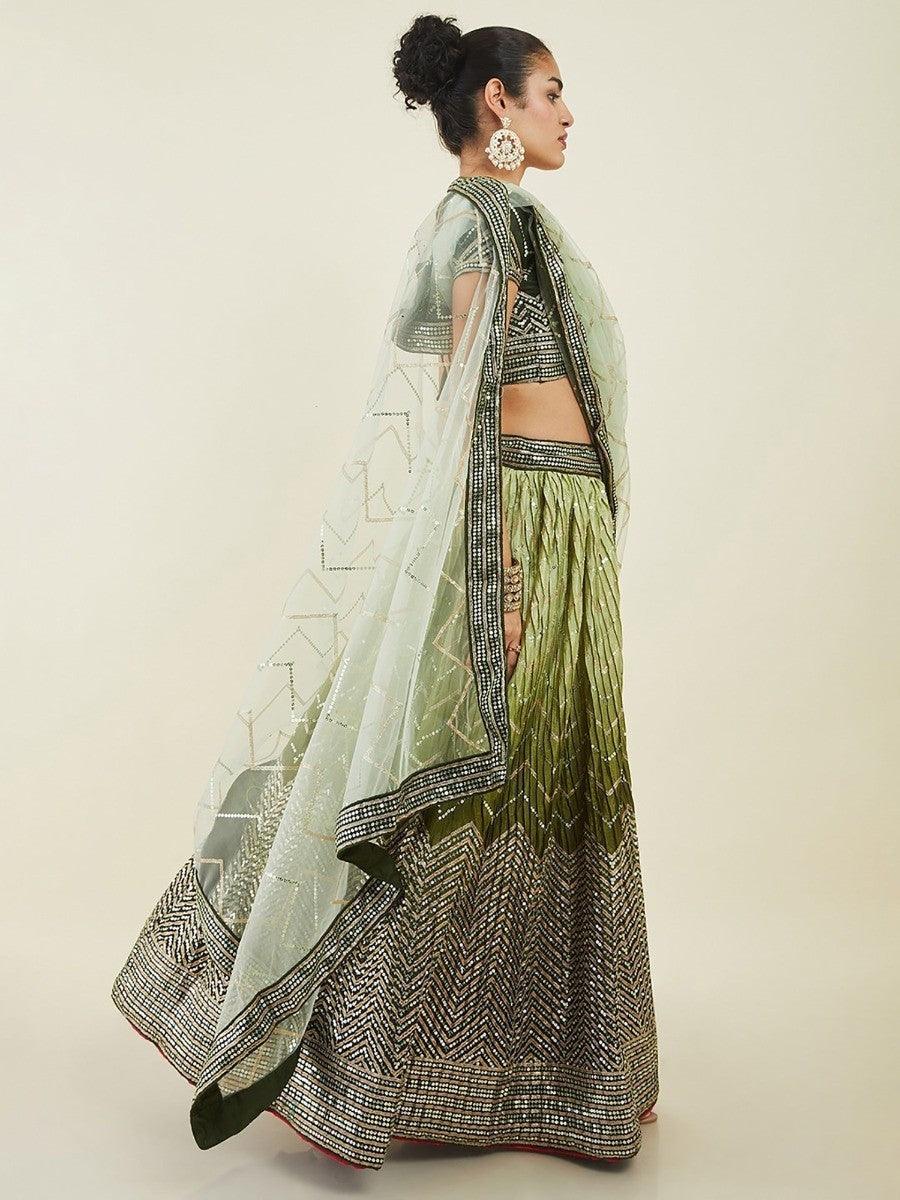 Green Sequins Art Silk Wedding Wear Lehenga Choli