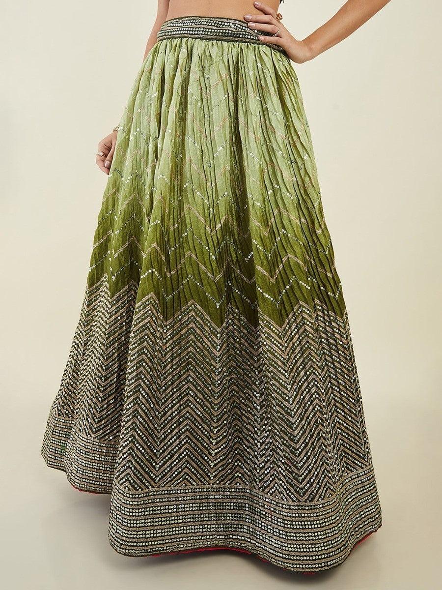 Green Sequins Art Silk Wedding Wear Lehenga Choli