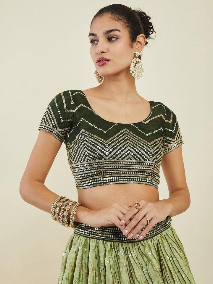 Green Sequins Art Silk Wedding Wear Lehenga Choli