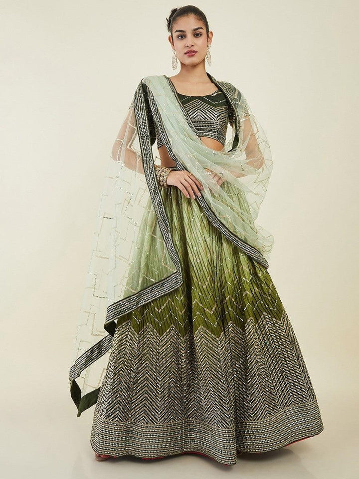 Green Sequins Art Silk Wedding Wear Lehenga Choli