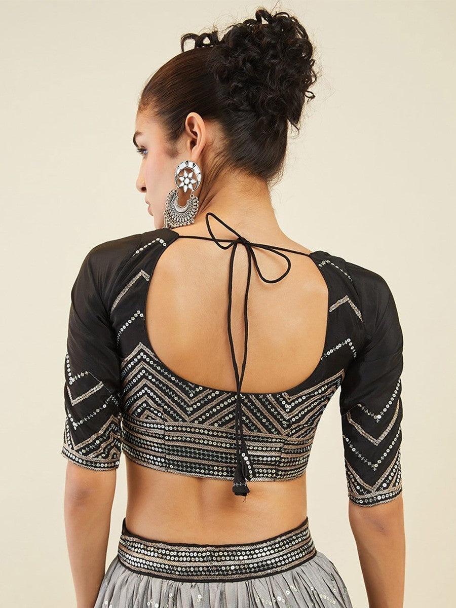 Black Sequins Art Silk Cocktail Party Wear Lehenga Choli