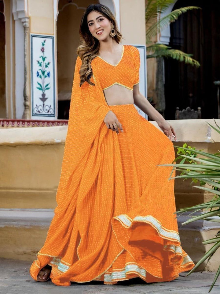 Orange Laheriya Print Georgette Designer Lehenga Choli