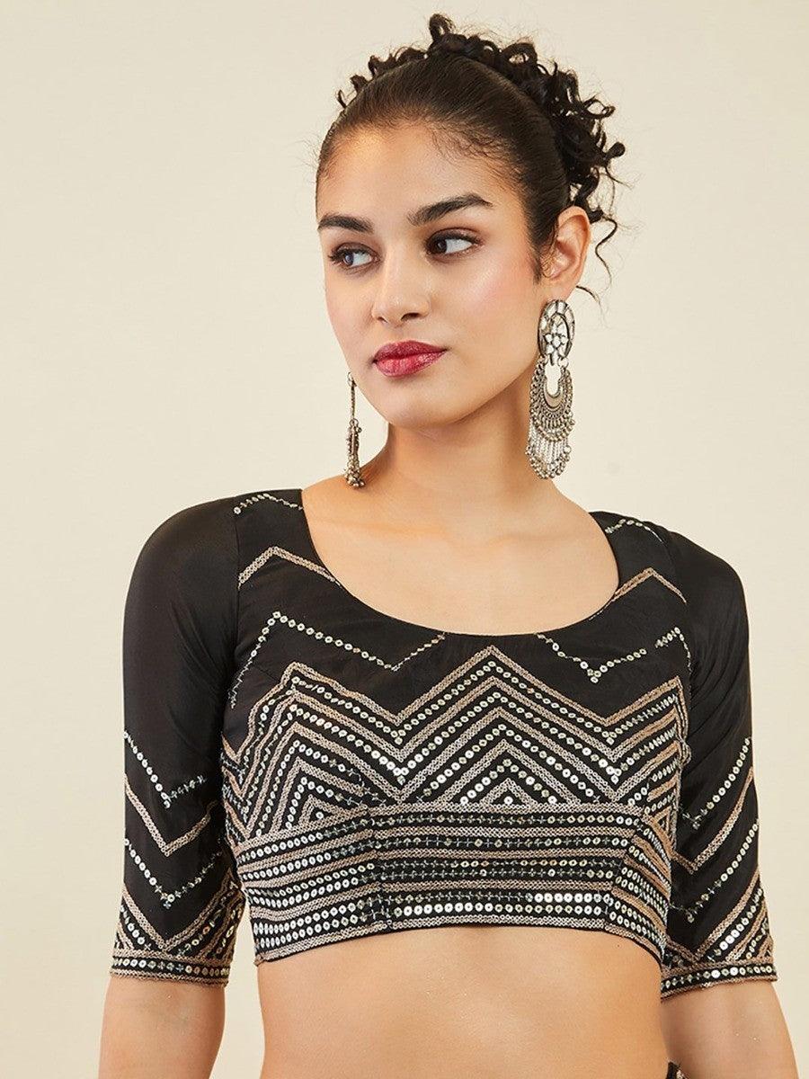 Black Sequins Art Silk Cocktail Party Wear Lehenga Choli