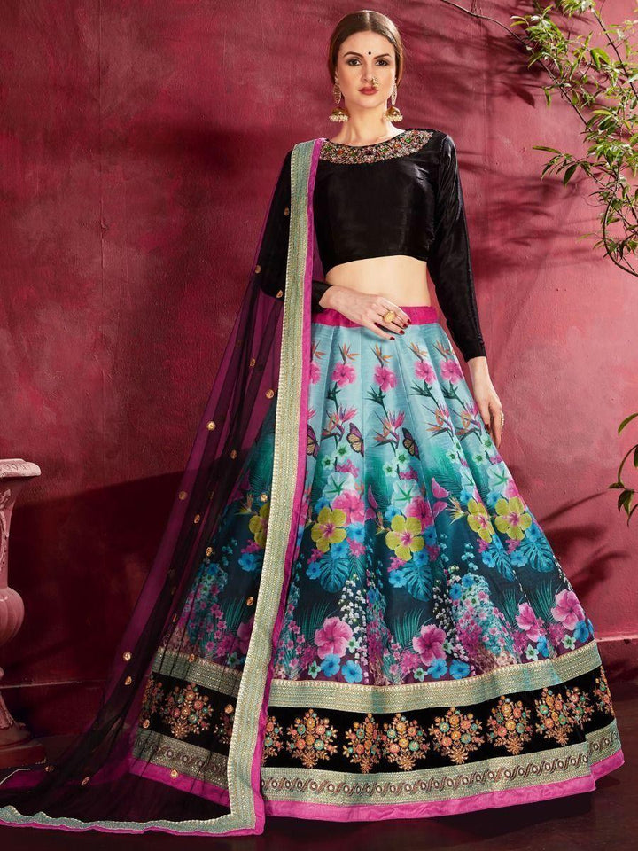 Floral Print Banglori Silk Wedding Wear Lehenga Choli