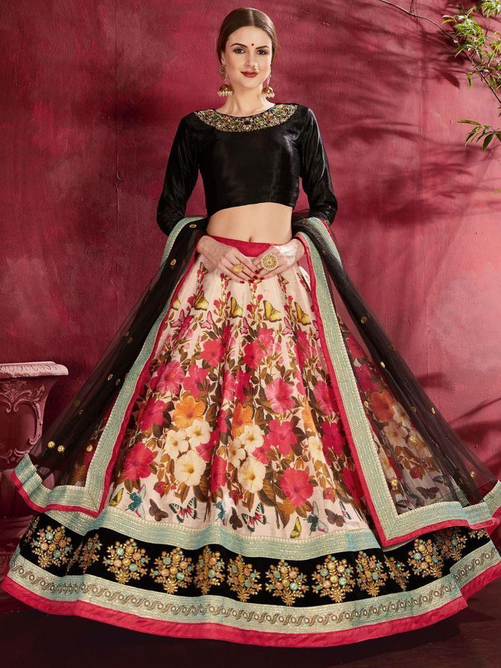 Floral Print Banglori Silk Reception Wear Lehenga Choli