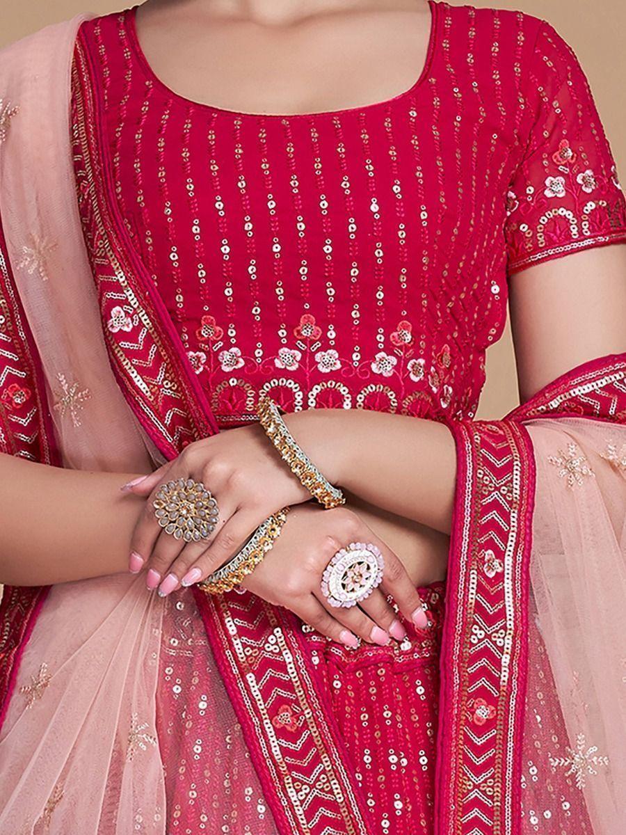 Rani Pink Embroidery Georgette Wedding Lehenga Choli