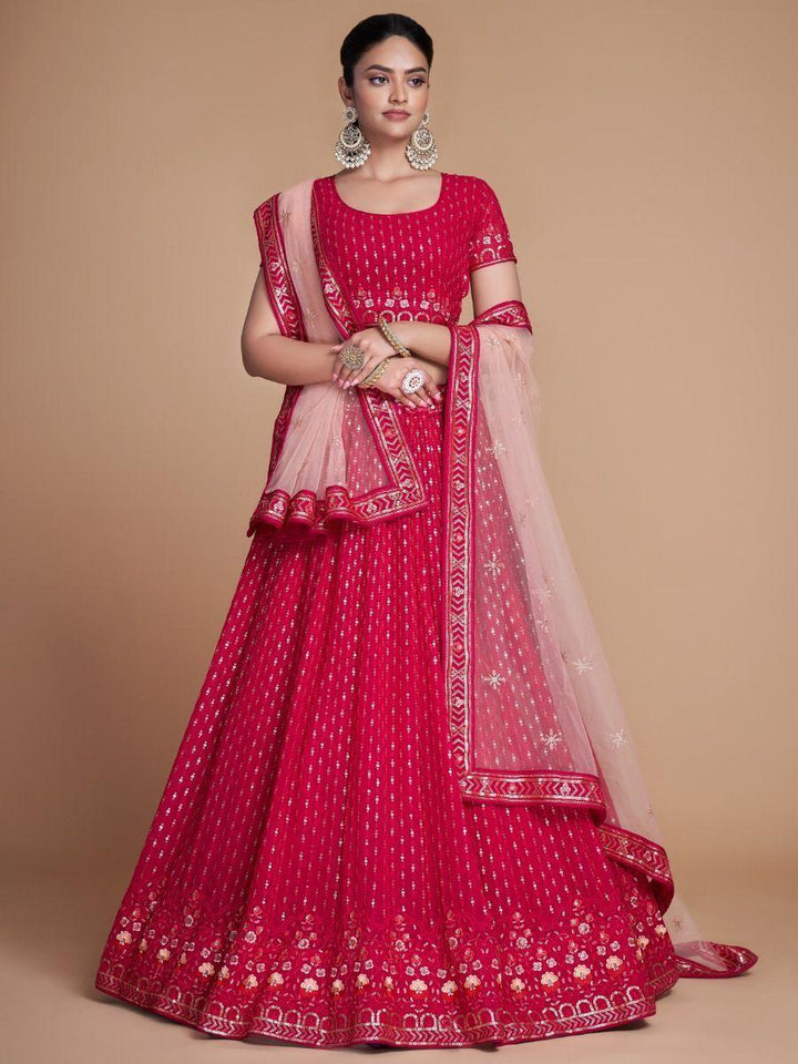 Rani Pink Embroidery Georgette Wedding Lehenga Choli