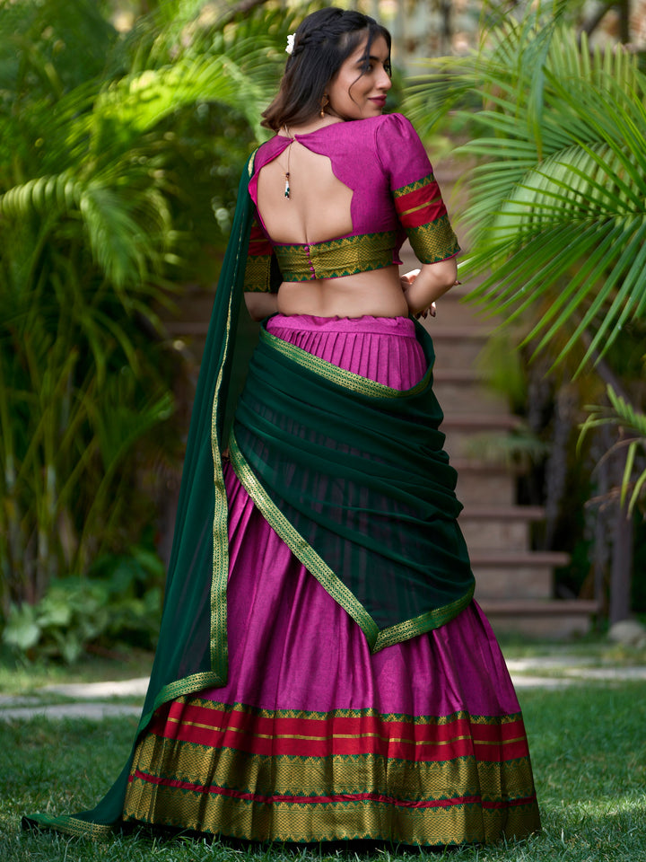 Purple Zari Weaving Cotton Festival Wear Half Saree Lehenga