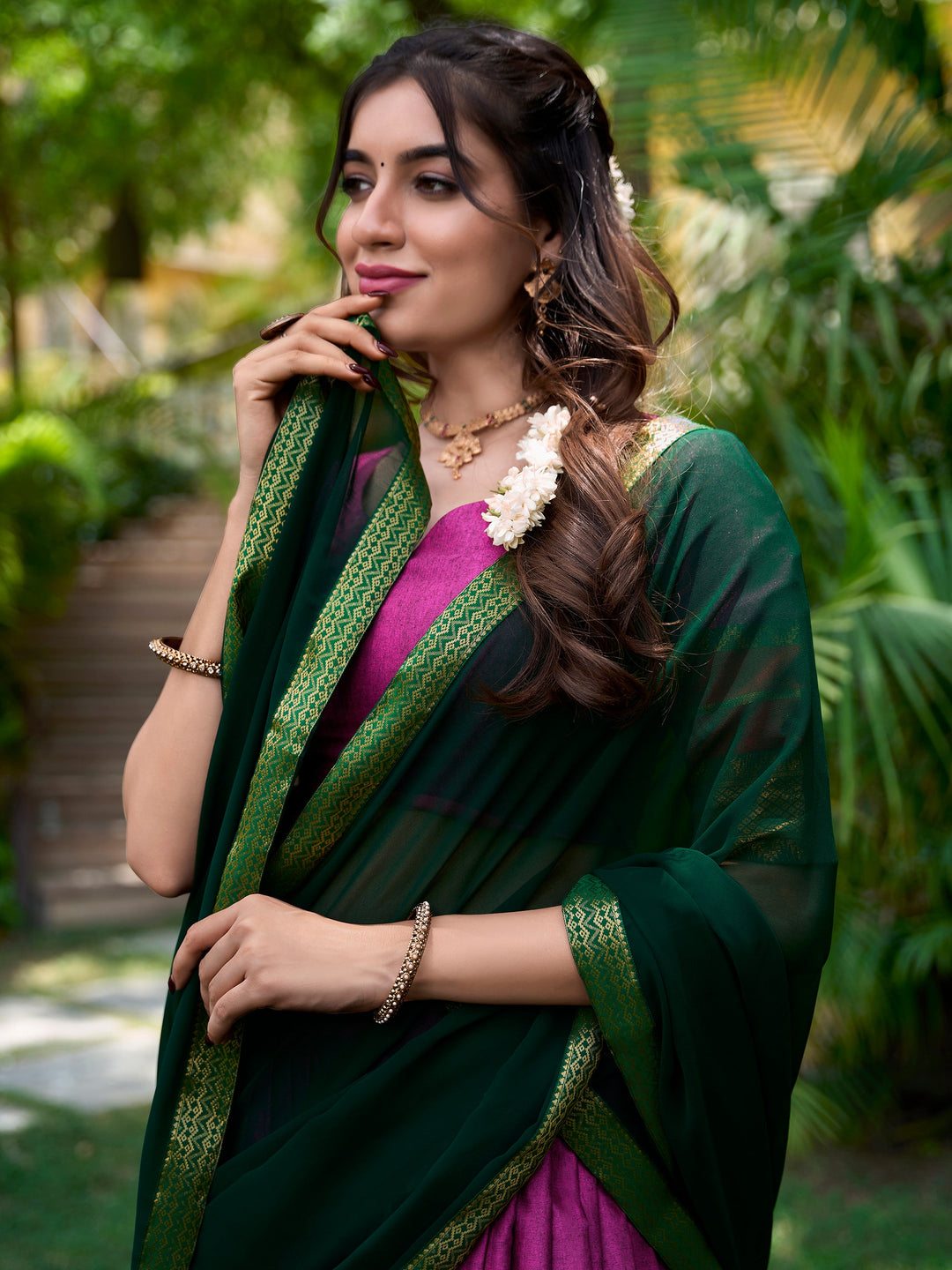 Purple Zari Weaving Cotton Festival Wear Half Saree Lehenga