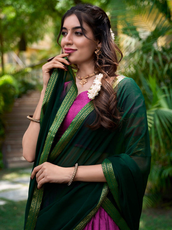 Purple Zari Weaving Cotton Festival Wear Half Saree Lehenga