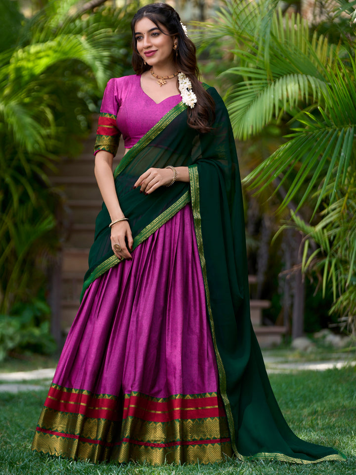 Purple Zari Weaving Cotton Festival Wear Half Saree Lehenga